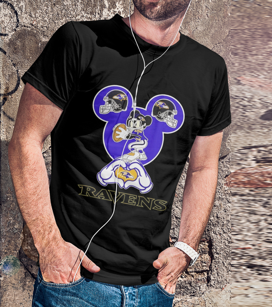 Mickey Mouse Baltimore Ravens Football Love Ravens Helmets T-Shirt