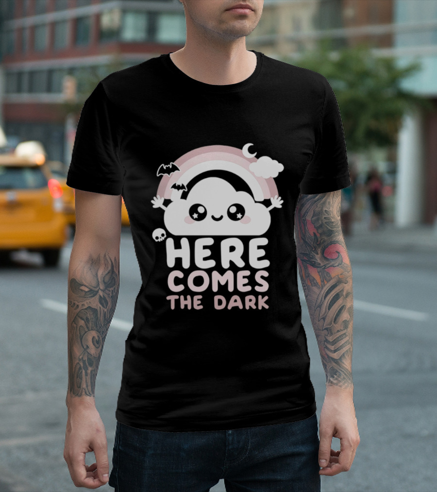 Here Comes The Dark Cute Cloud Rainbow Bats Moon And Stars T-Shirt