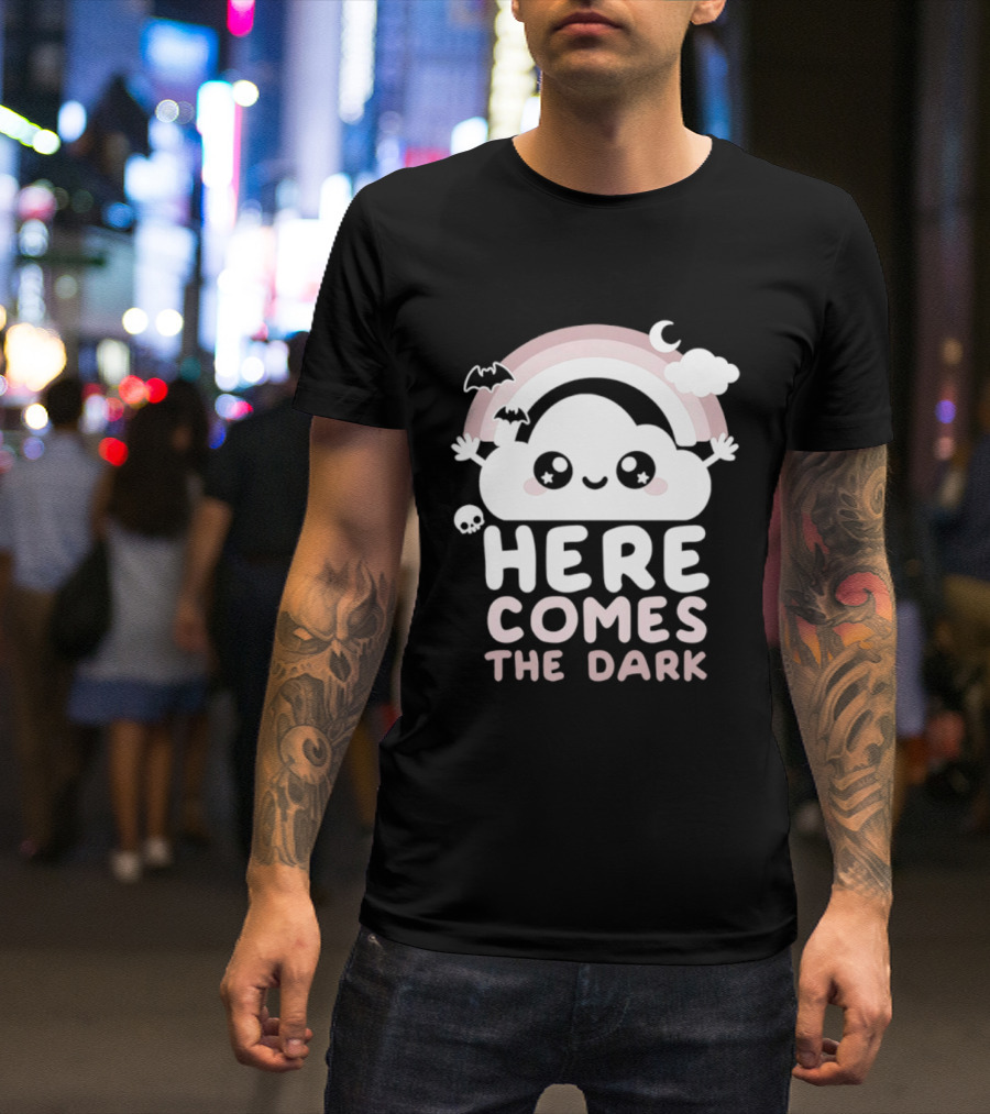 Here Comes The Dark Cute Cloud Rainbow Bats Moon And Stars T-Shirt