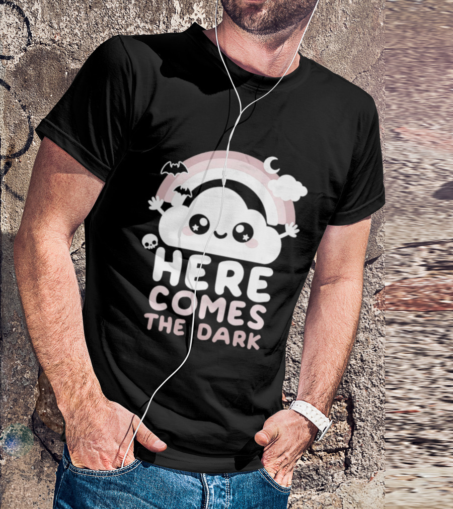 Here Comes The Dark Cute Cloud Rainbow Bats Moon And Stars T-Shirt