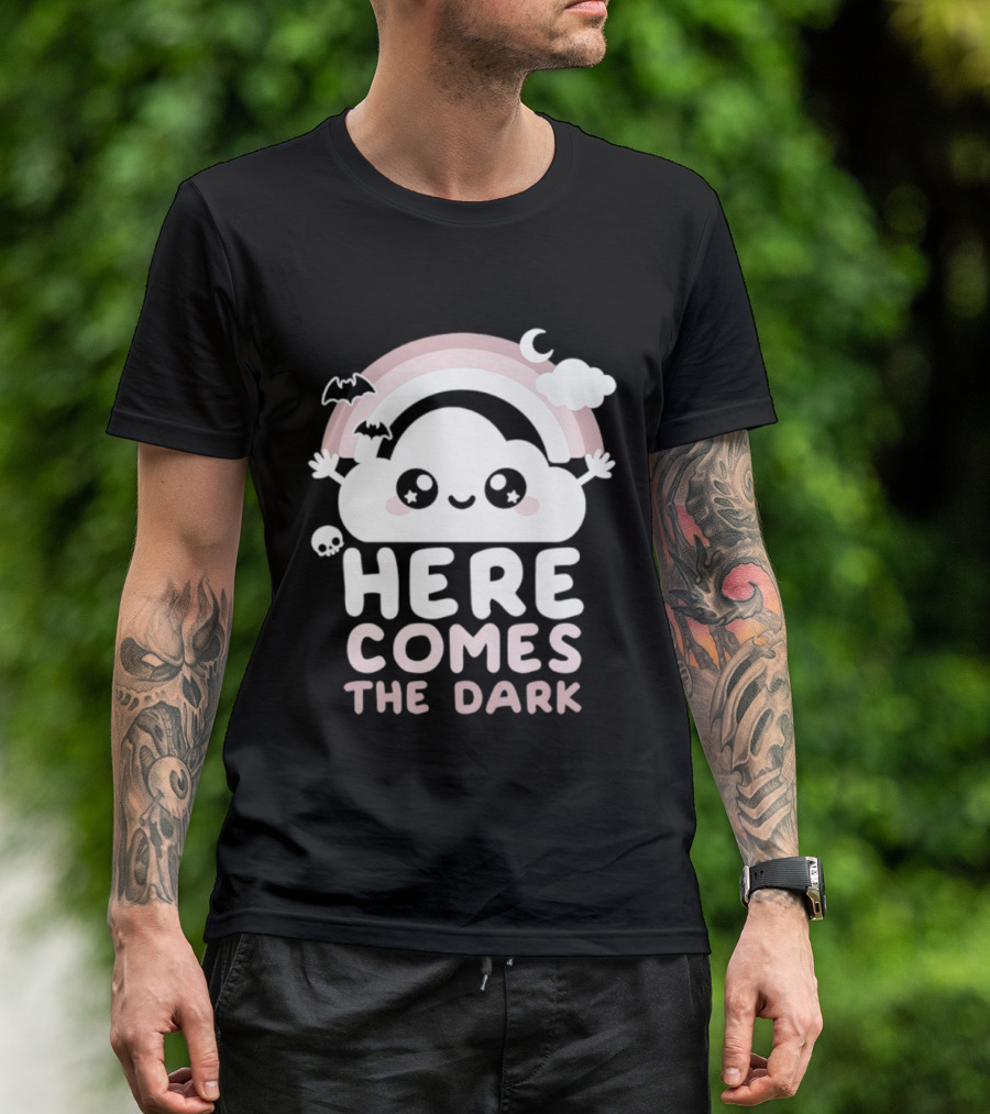 Here Comes The Dark Cute Cloud Rainbow Bats Moon And Stars T-Shirt