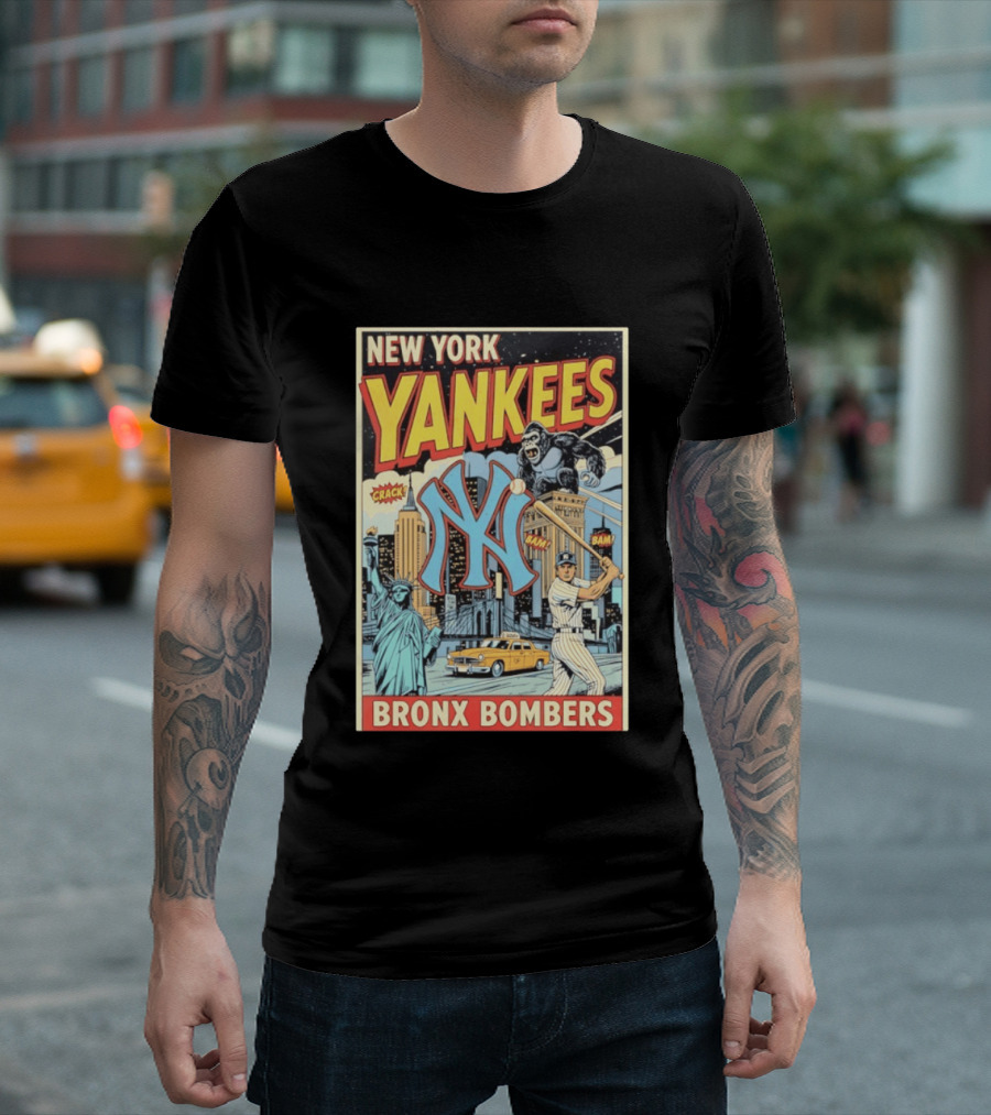 New York Yankees Bronx Bombers King Kong Baseball Statue Of Liberty Taxi Skyline T-Shirt