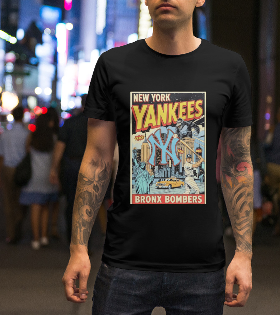 New York Yankees Bronx Bombers King Kong Baseball Statue Of Liberty Taxi Skyline T-Shirt