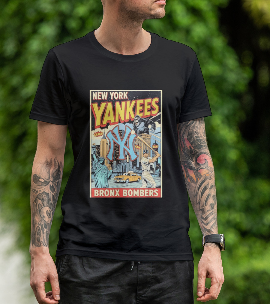 New York Yankees Bronx Bombers King Kong Baseball Statue Of Liberty Taxi Skyline T-Shirt
