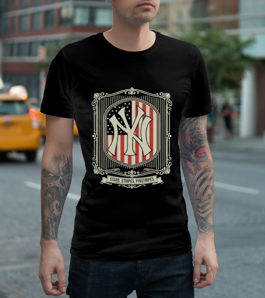 Yankees Stars And Stripes Pinstripes American Flag Baseball T-Shirt