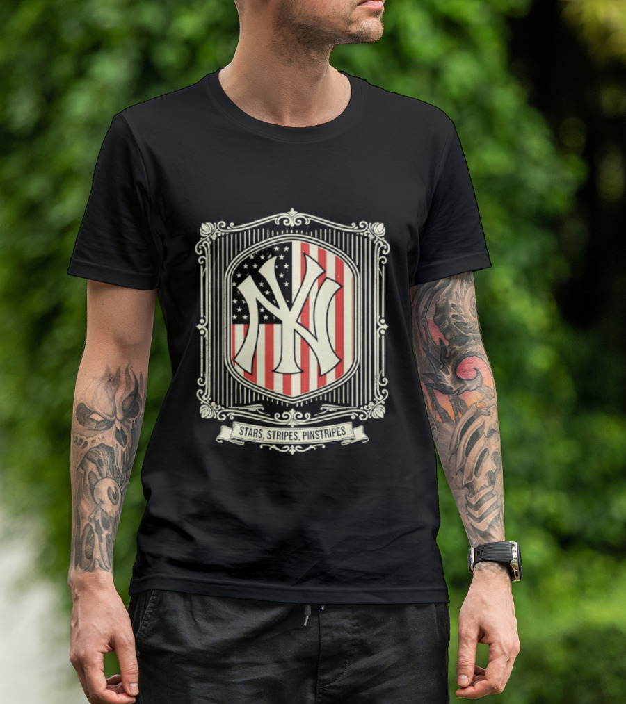 Yankees Stars And Stripes Pinstripes American Flag Baseball T-Shirt