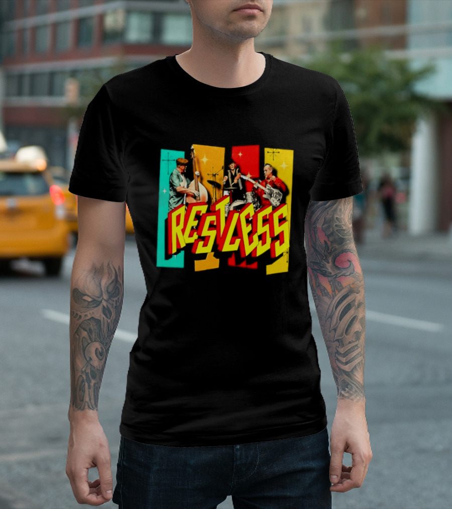 Restless Band Rockabilly Psychobilly Music Members Colorful Performance T-Shirt