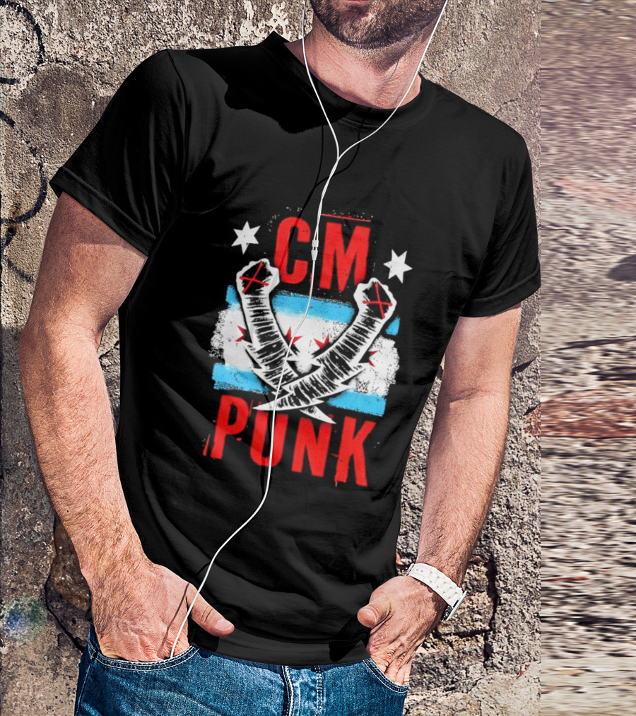 CM Punk Chicago Flag Lightning Bolt Fist WWE Stars T-Shirt
