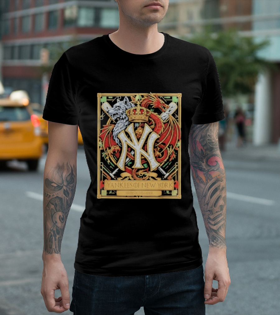 Yankees Of New York Bronx Bomber MLB Baseball Wolf Dragon Crown NY Crest T-Shirt