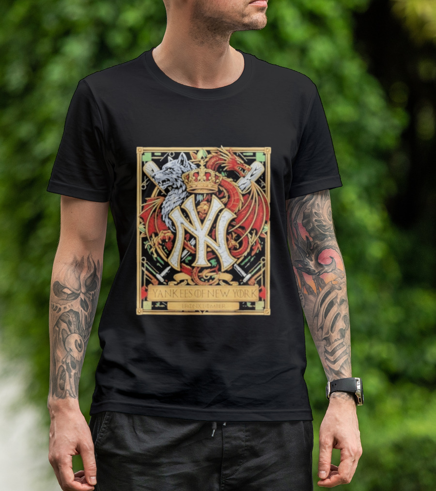 Yankees Of New York Bronx Bomber MLB Baseball Wolf Dragon Crown NY Crest T-Shirt