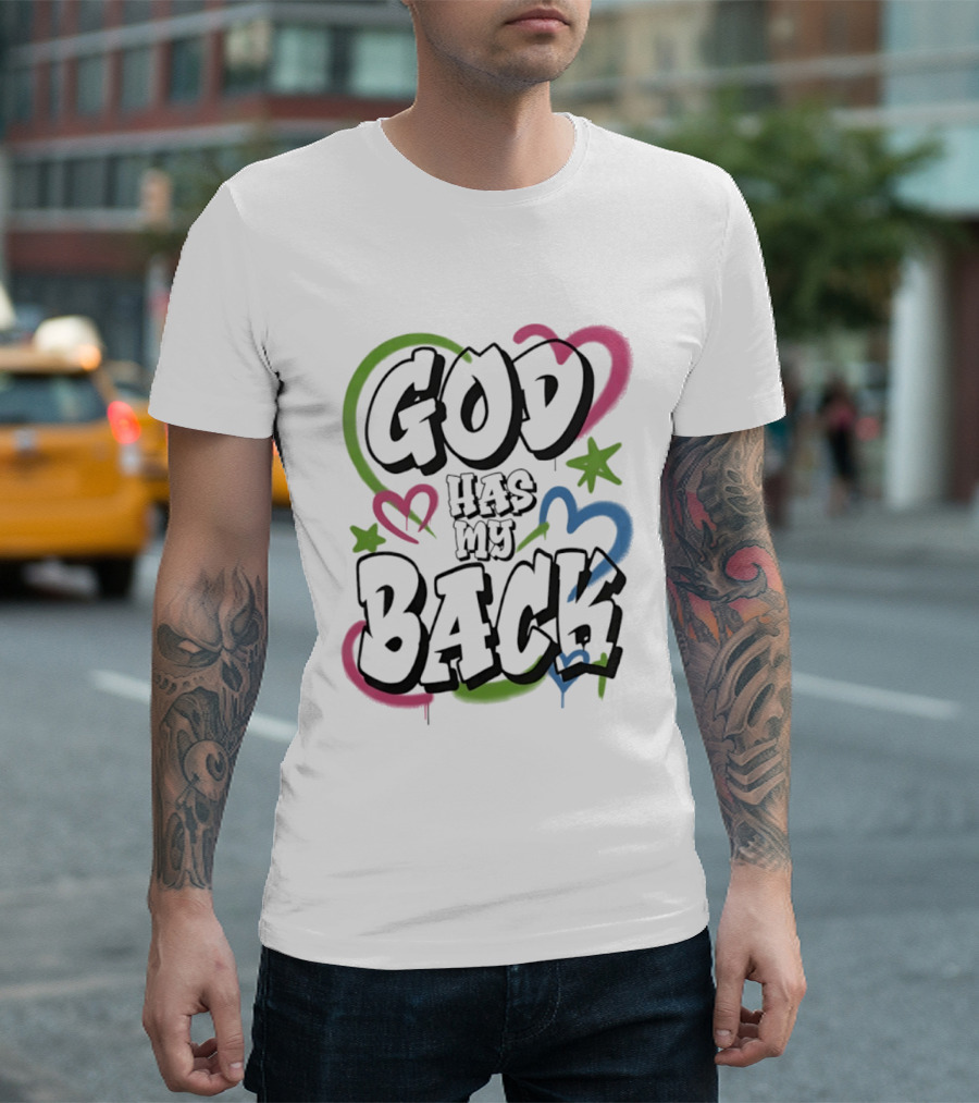 God Has My Back Faith Inspirational Religious Hearts Stars T-Shirt