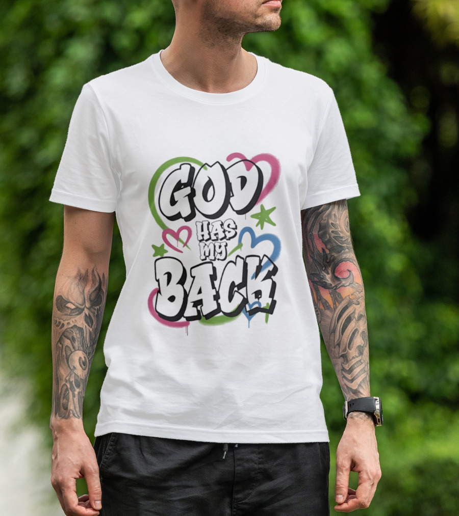 God Has My Back Faith Inspirational Religious Hearts Stars T-Shirt