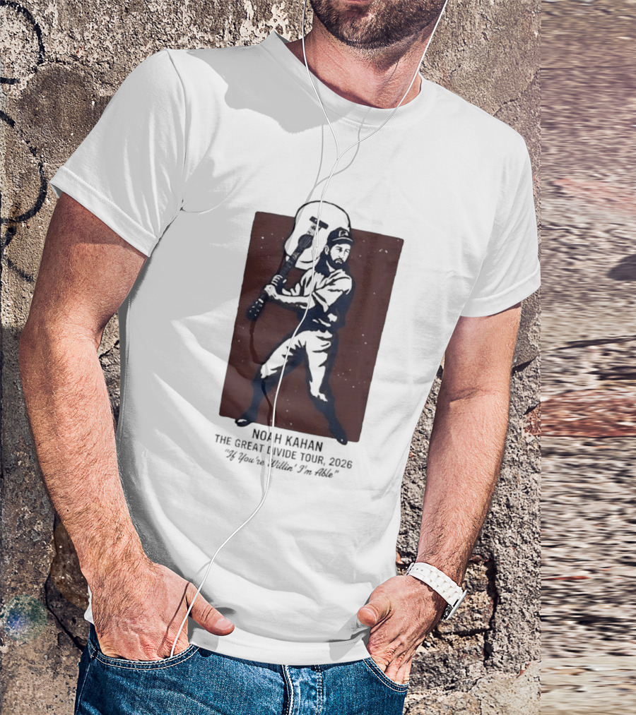 Noah Kahan The Great Divide Tour 2026 If You're Willin' I'm Able Baseball Player With Guitar T-Shirt