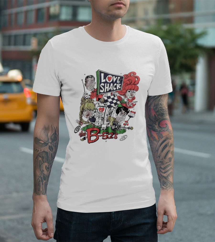 The B 52's Love Shack Cartoon Artwork Featuring Band Members T-Shirt