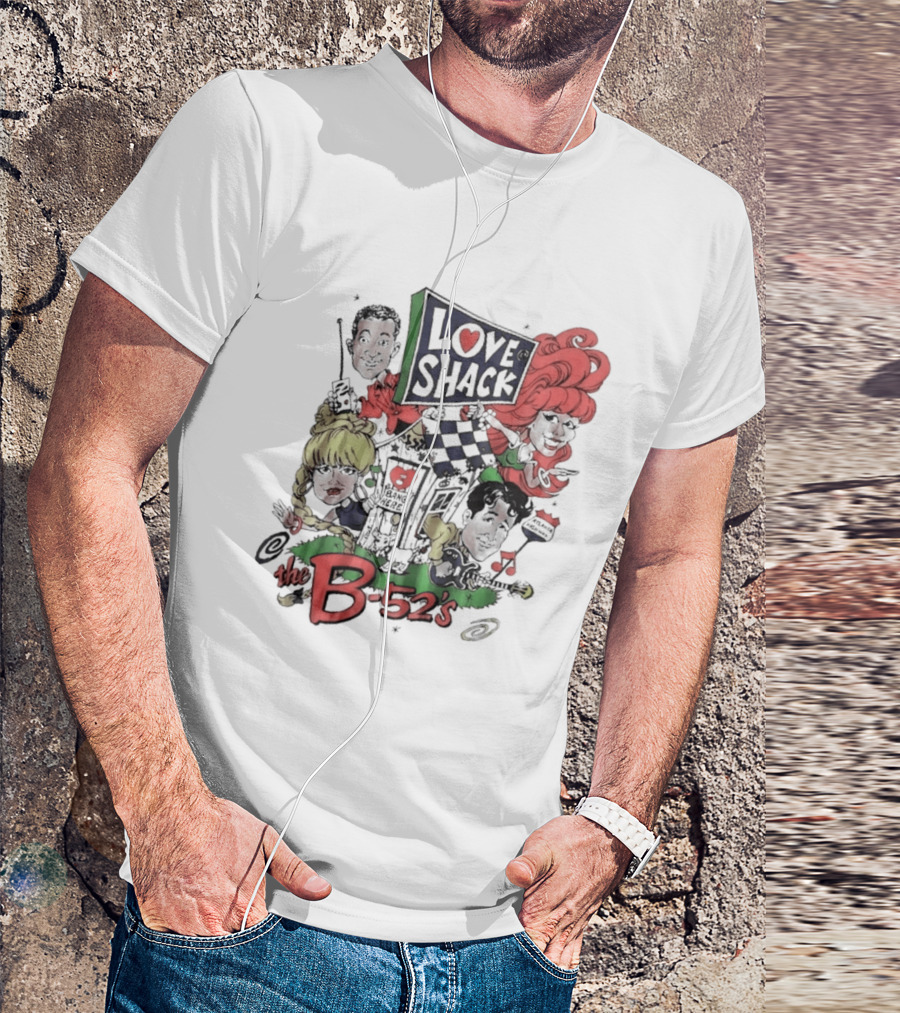 The B 52's Love Shack Cartoon Artwork Featuring Band Members T-Shirt