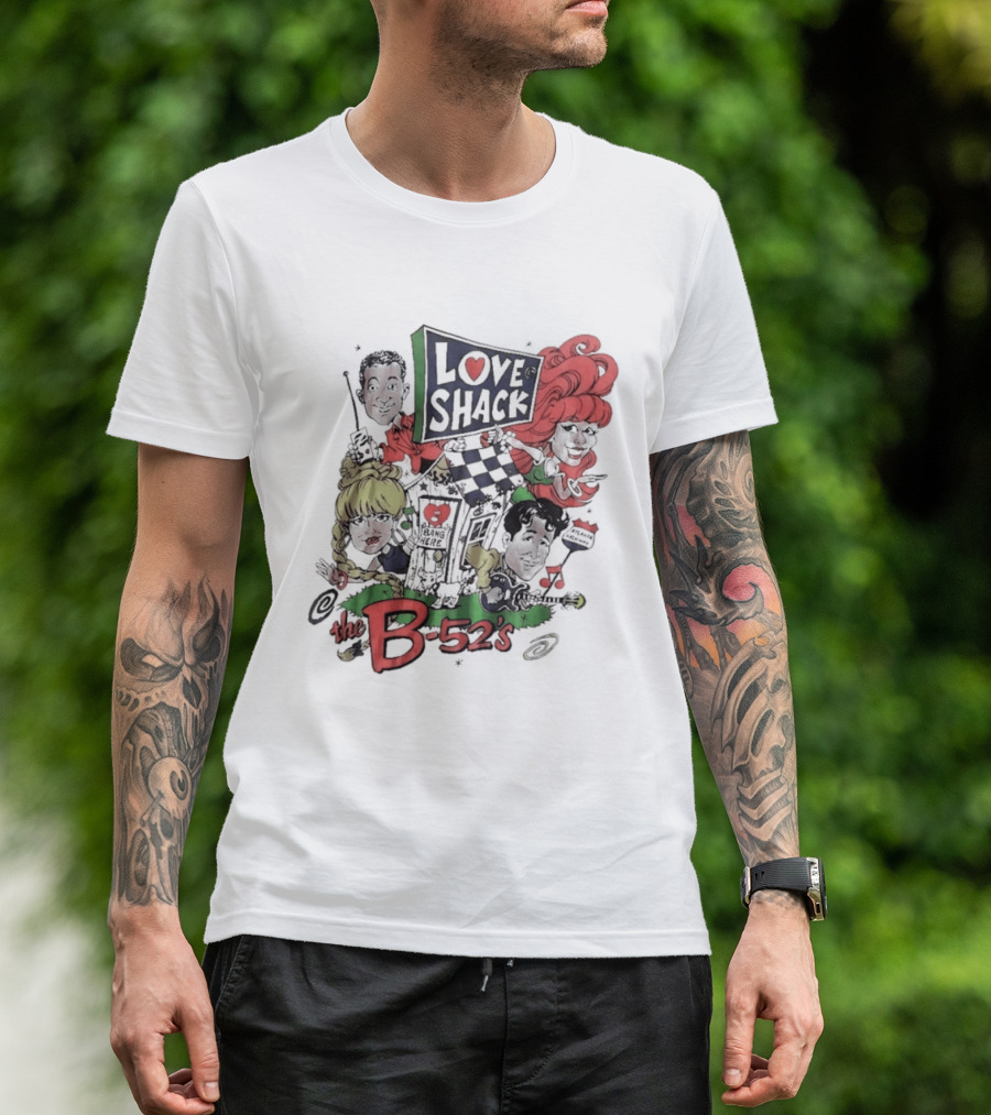 The B 52's Love Shack Cartoon Artwork Featuring Band Members T-Shirt