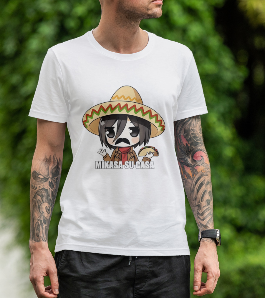 Mikasa Su Casa Funny Anime Taco Sombrero Mikasa Ackerman T-Shirt