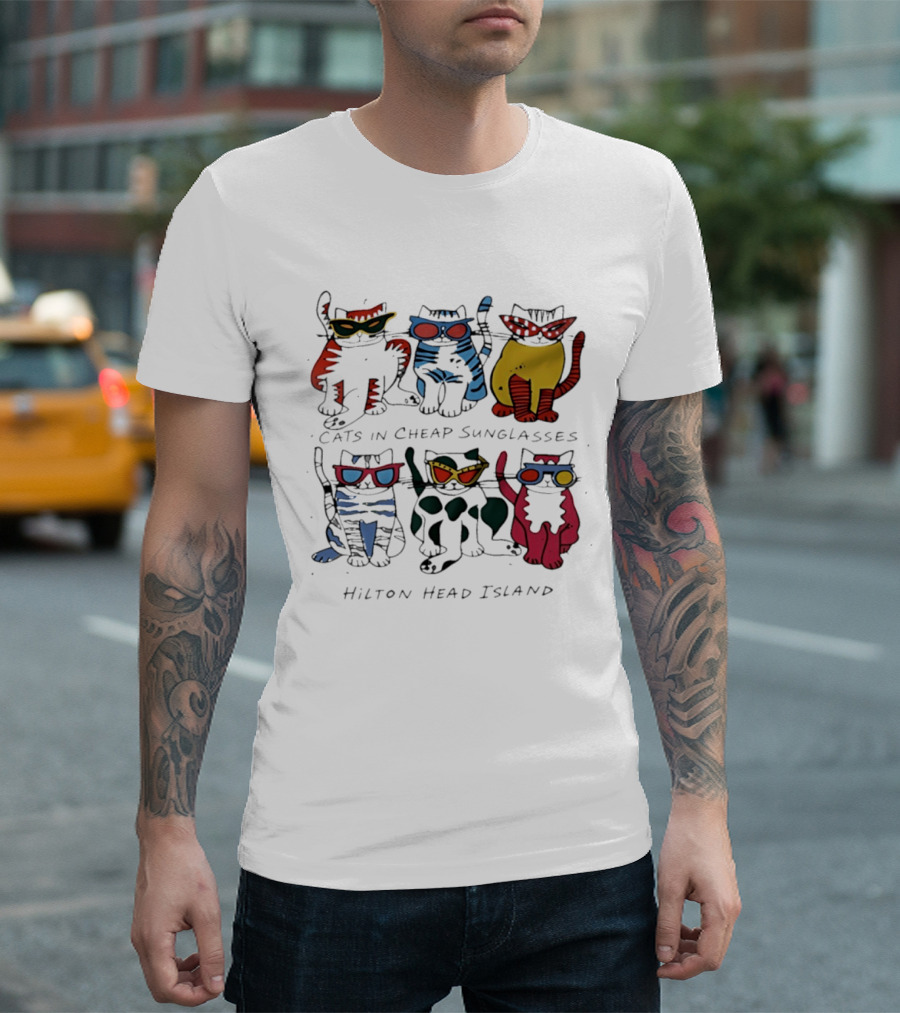 Cats In Cheap Sunglasses Hilton Head Island Fun Feline Beach Vibes T-Shirt