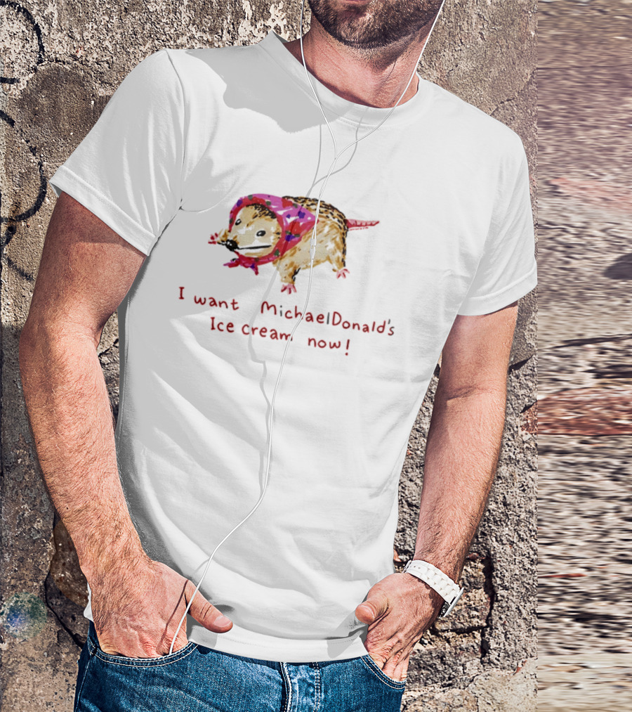 I Want MichaelDonald's Ice Cream Now Opossum In Pink Bandana T-Shirt