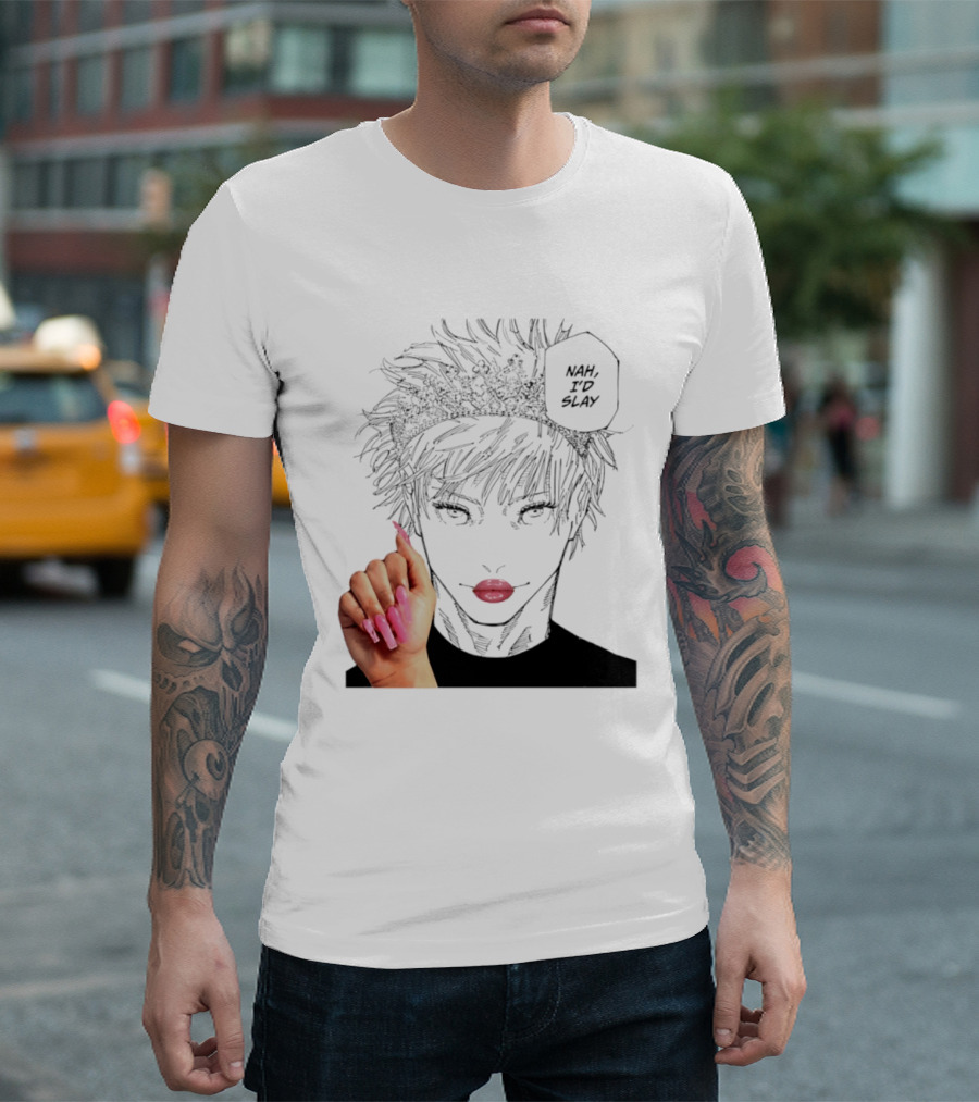 Nah I'd Slay Gojo Manga Character With Pink Lips And Nails T-Shirt