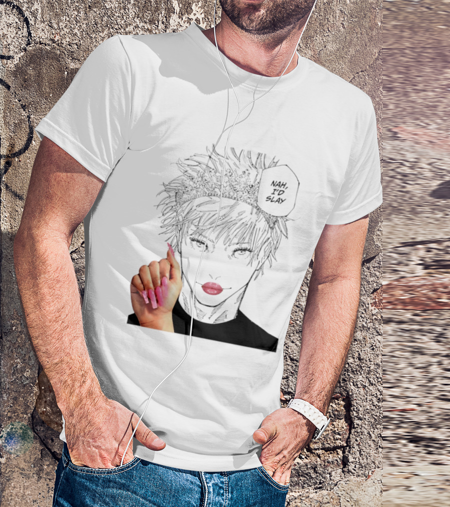 Nah I'd Slay Gojo Manga Character With Pink Lips And Nails T-Shirt