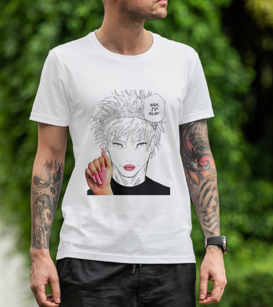 Nah I'd Slay Gojo Manga Character With Pink Lips And Nails T-Shirt