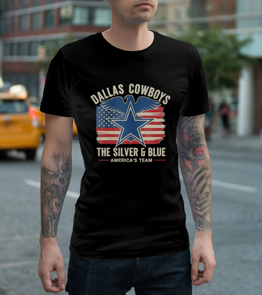 Dallas Cowboys Silver And Blue Star Eagle Flag America's Team T-Shirt