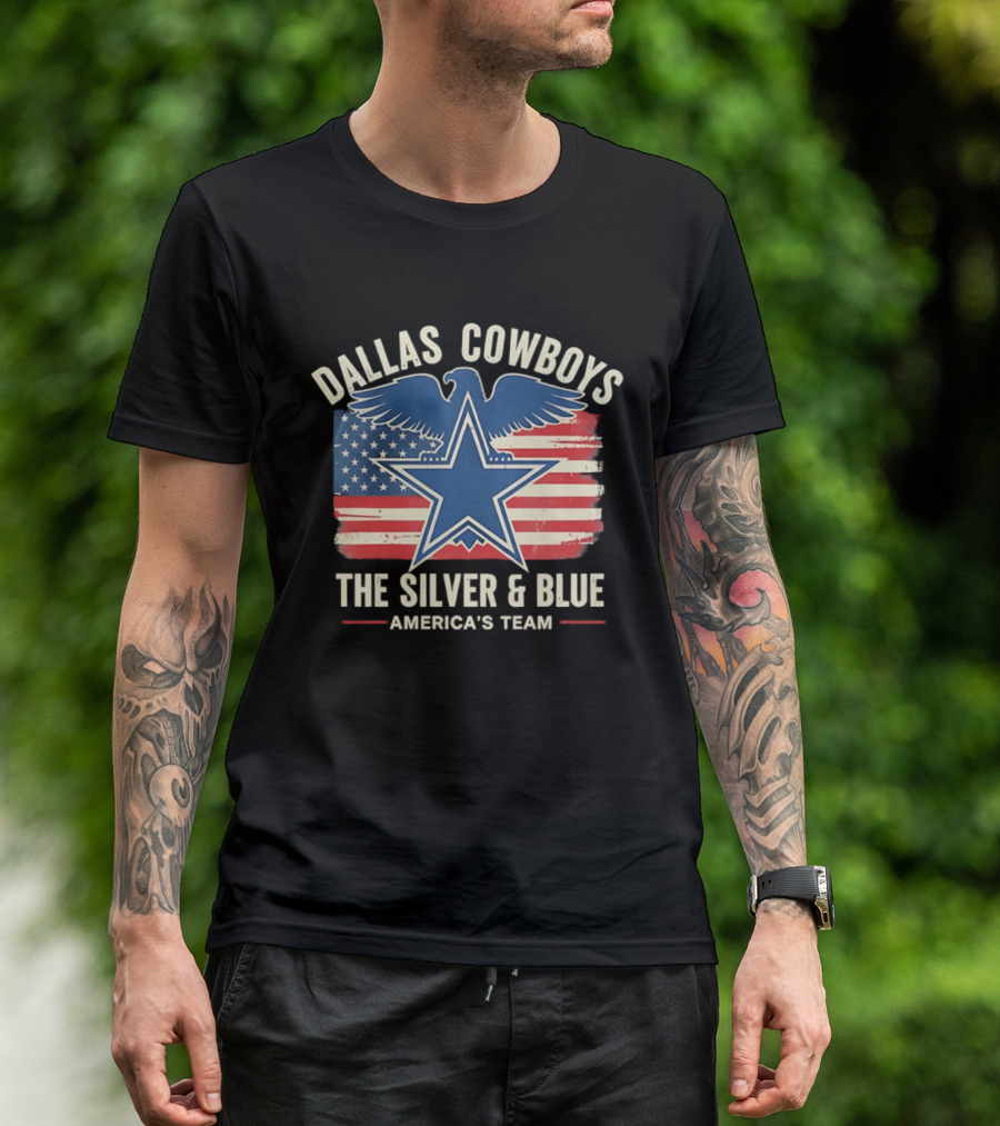 Dallas Cowboys Silver And Blue Star Eagle Flag America's Team T-Shirt