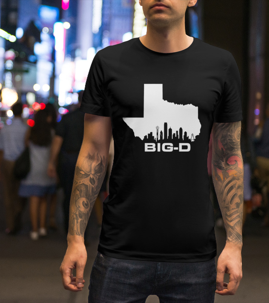 Big D Texas Outline Dallas City Skyline Map T-Shirt