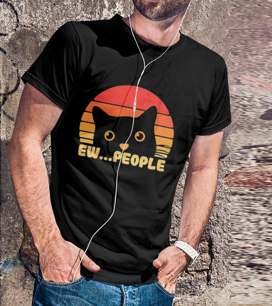 Ew People Judgmental Cat Face Stripes T-Shirt