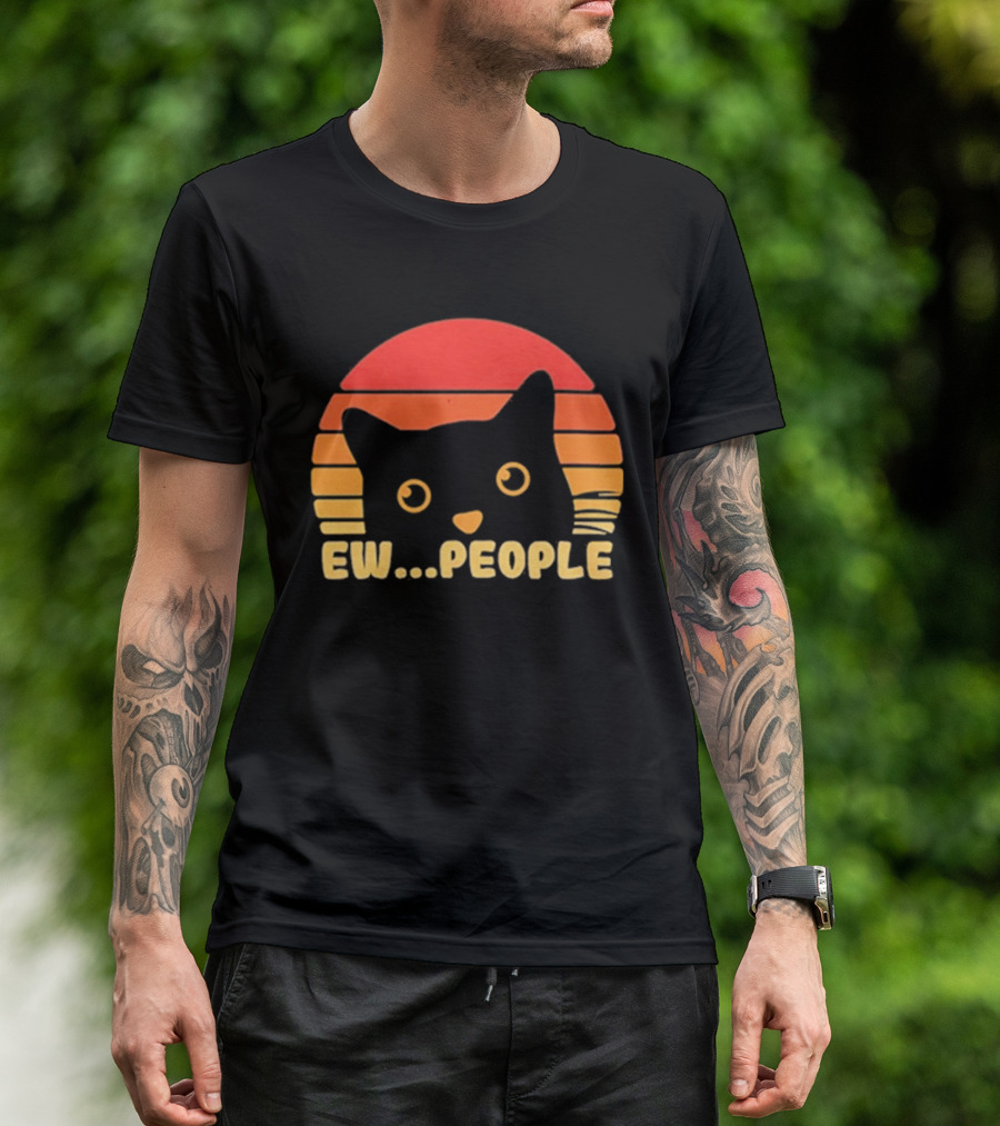Ew People Judgmental Cat Face Stripes T-Shirt