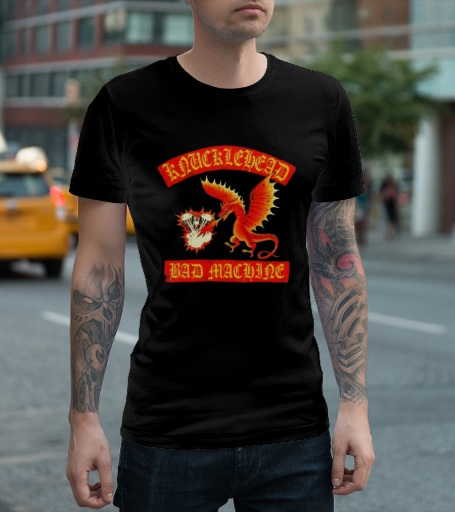 Knucklehead Bad Machine Dragon Motorcycle Engine Fire Breathing T-Shirt