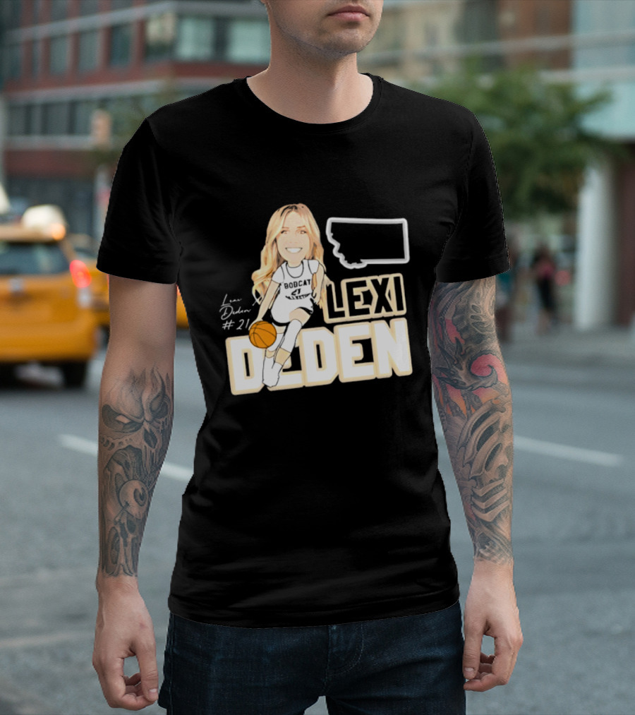 Lexi Deden 21 Bobcat Map Montana Player Caricature Basketball T-Shirt