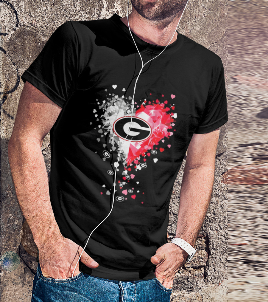 Georgia Bulldogs Heart Shaped Red And White Gemstone T-Shirt