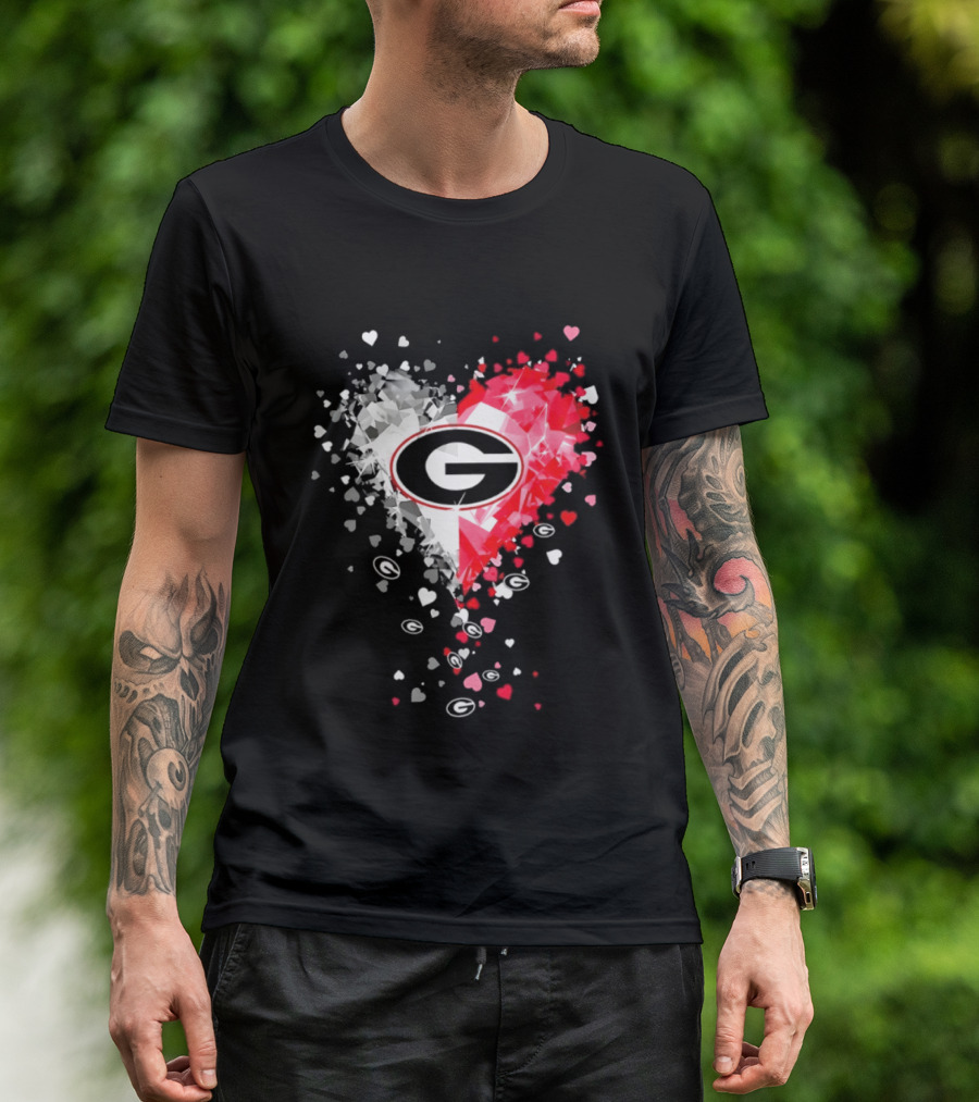 Georgia Bulldogs Heart Shaped Red And White Gemstone T-Shirt