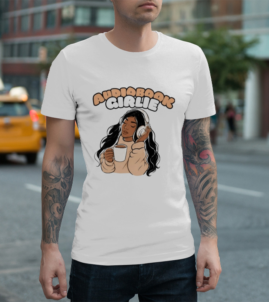 Audiobook Girlie Cozy Listening With Coffee And Headphones T-Shirt