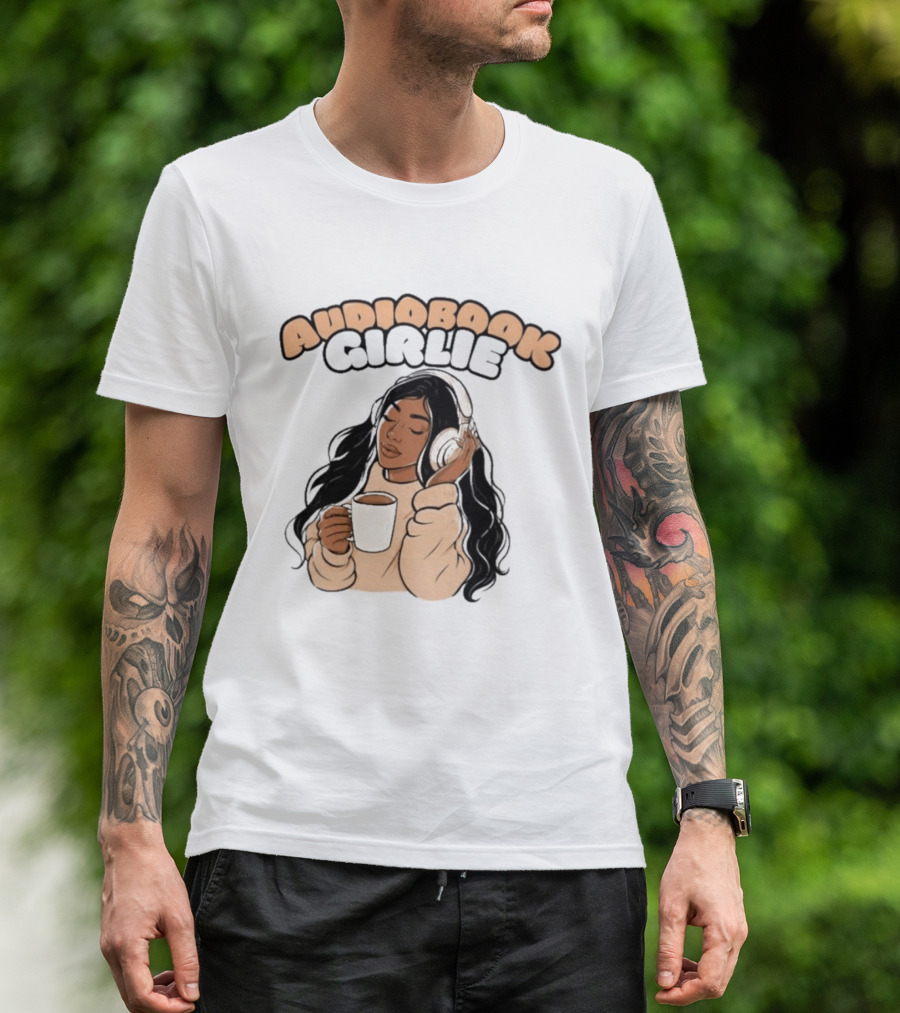 Audiobook Girlie Cozy Listening With Coffee And Headphones T-Shirt