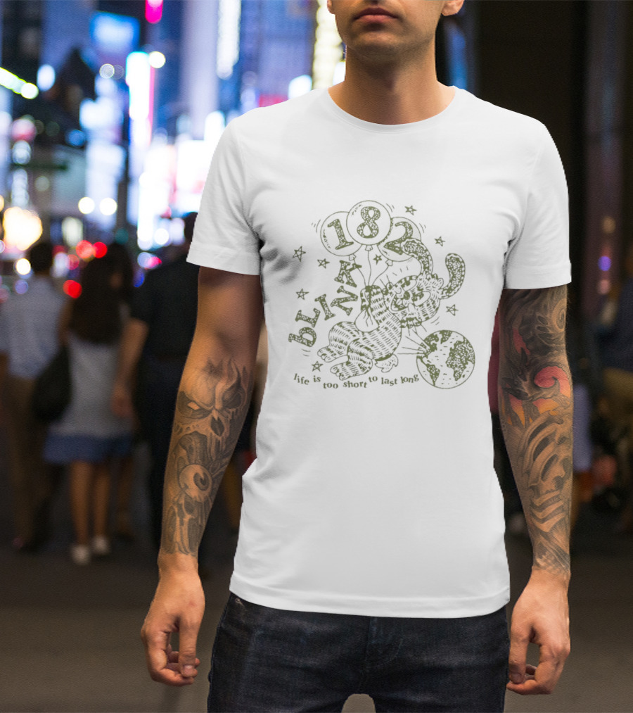 Blink 182 Life Is Too Short To Last Long Cartoon Rabbit And 182 Balloon With Stars T-Shirt