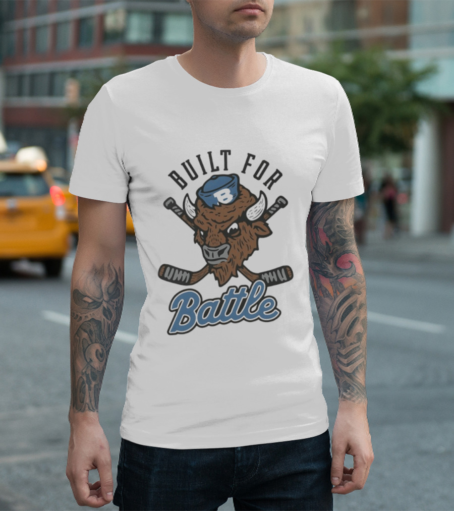 Buffalo Sabres Built For Battle Hockey Bison Crossed Sticks T-Shirt