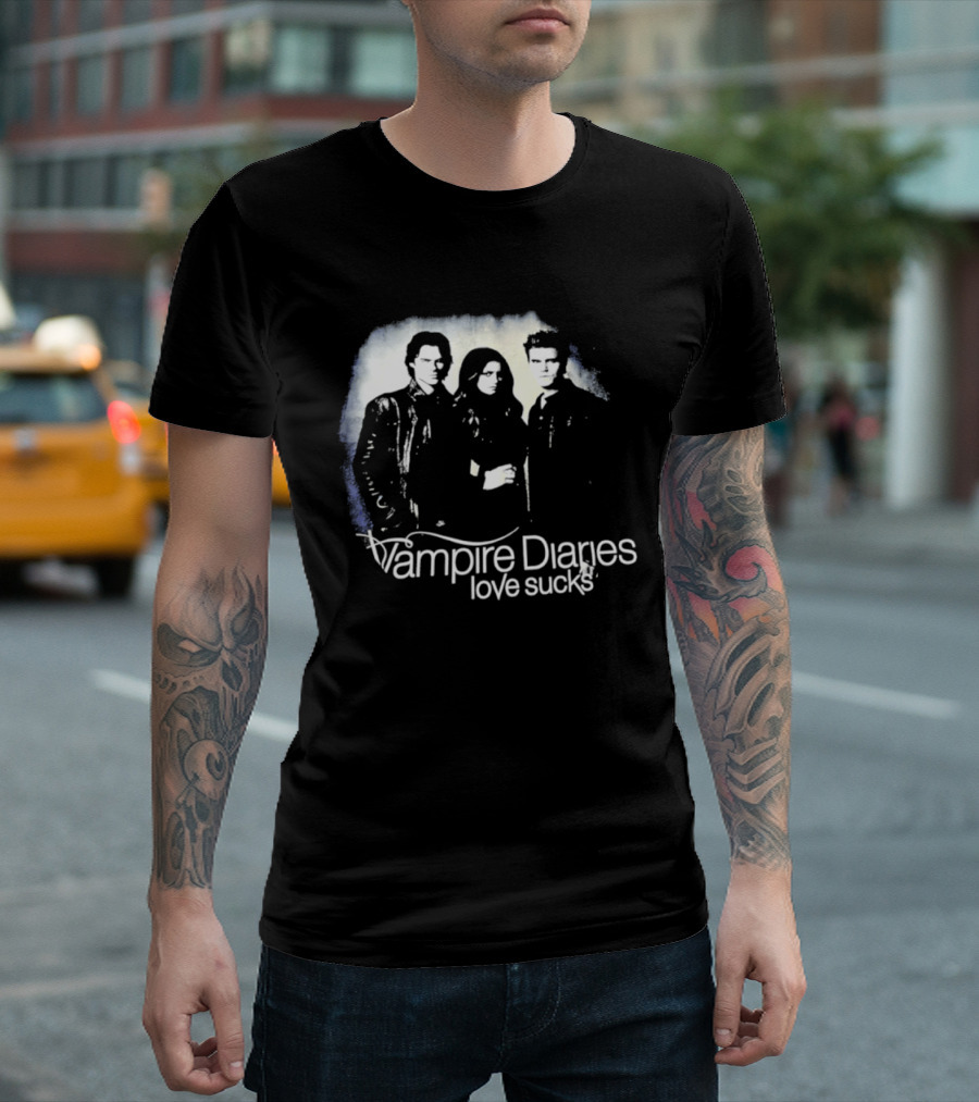 Vampire Diaries Love Sucks Damon Elena Stefan T-Shirt