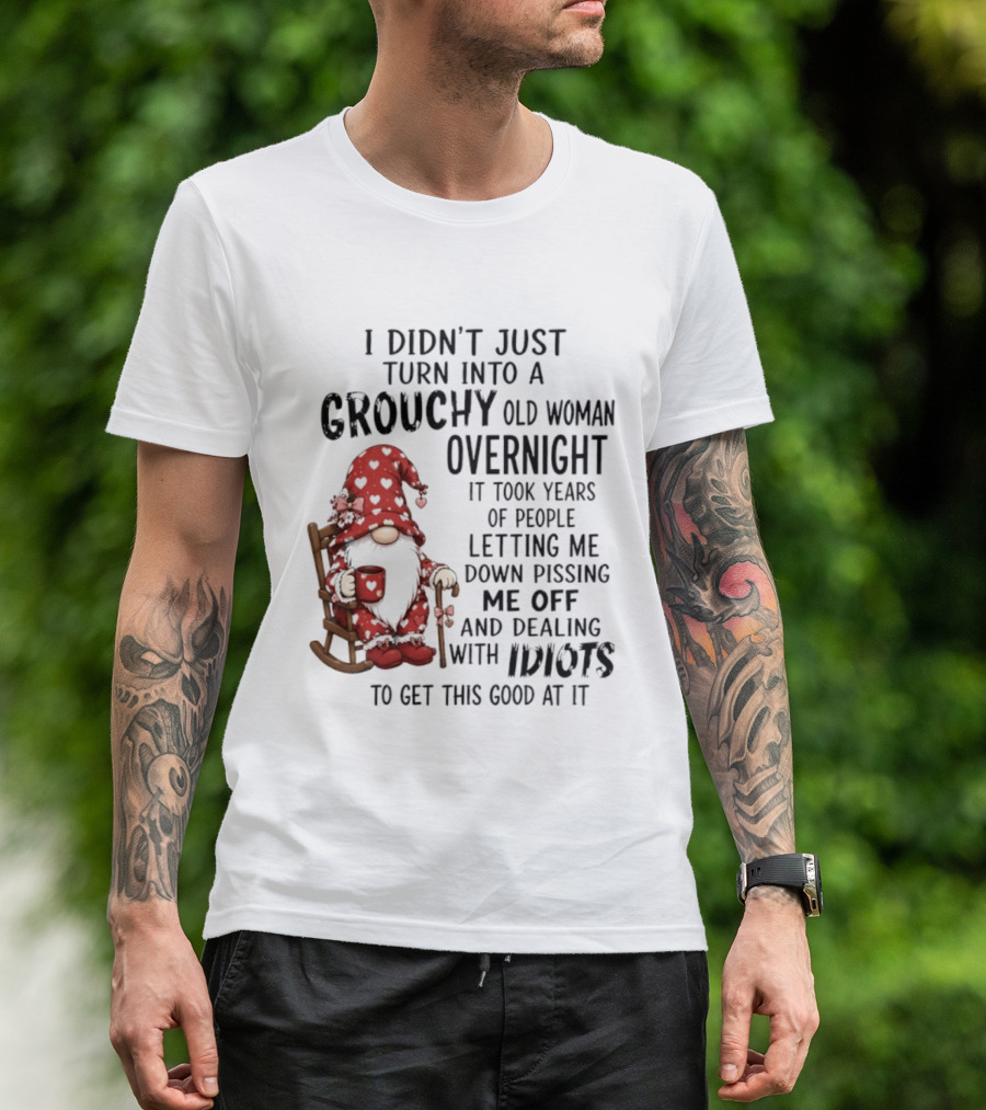 I Didn't Just Turn Into A Grouchy Old Woman Overnight Gnome Humor It Took Years Of People Letting Me Down Pissing Me Off And Dealing With Idiots T-Shirt