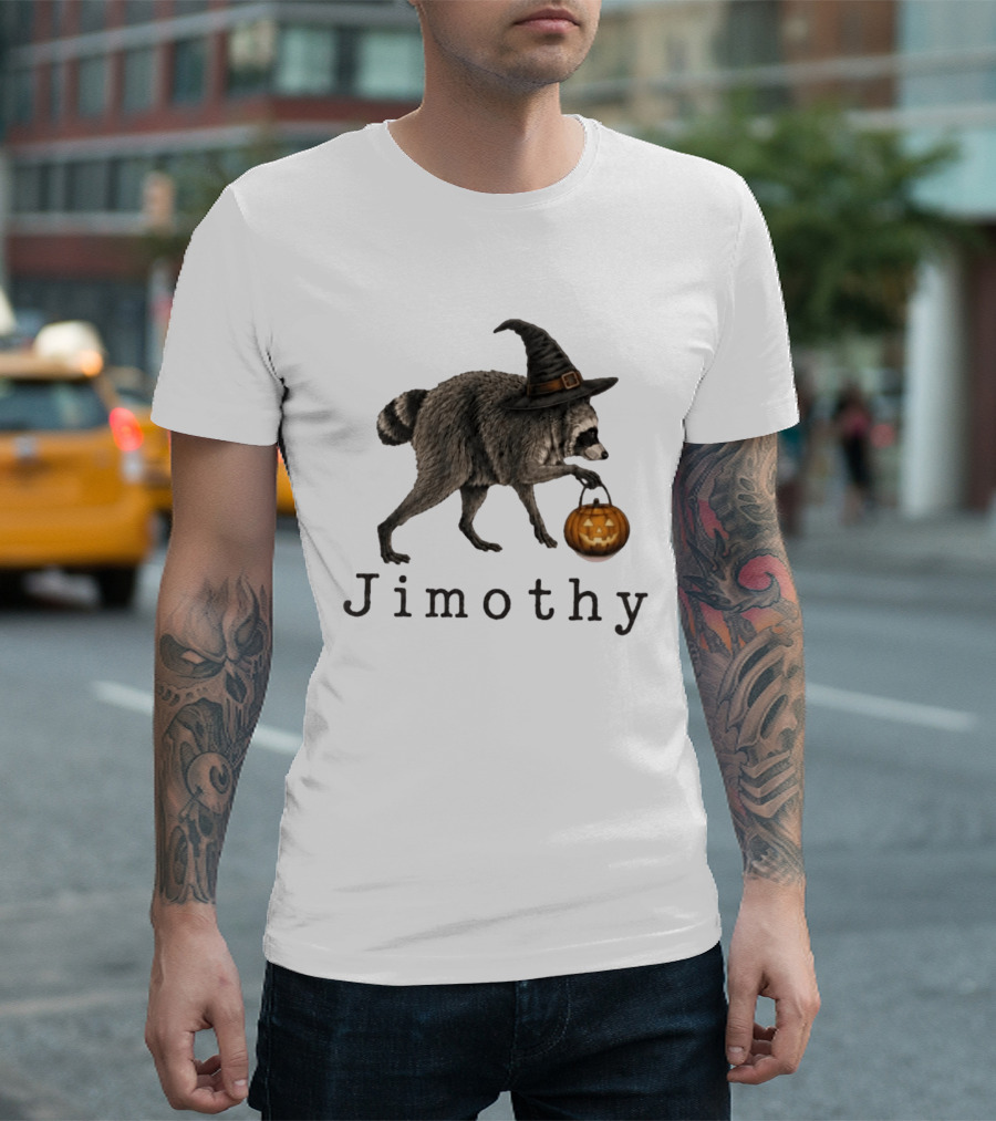 Jimothy Raccoon Witch Hat Pumpkin Halloween T-Shirt
