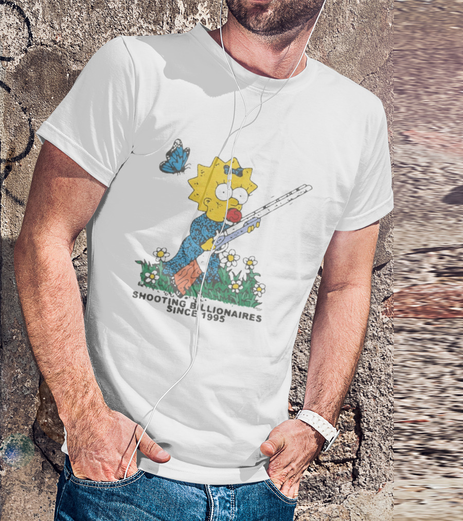 Maggie Simpson Shooting Billionaires Butterfly And Flowers Since 1995 T-Shirt