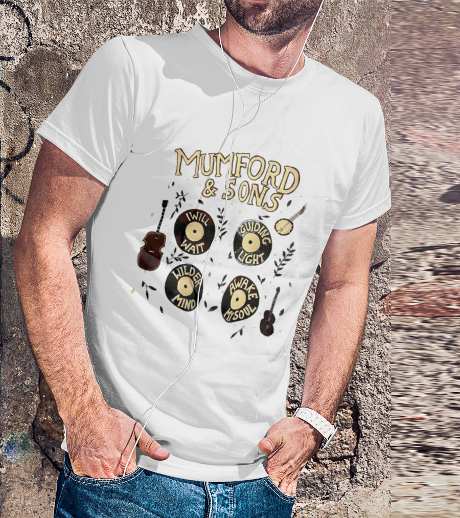 Mumford And Sons I Will Wait Guiding Light Wilder Mind Awake My Soul Vinyl Record Banjo Guitar T-Shirt