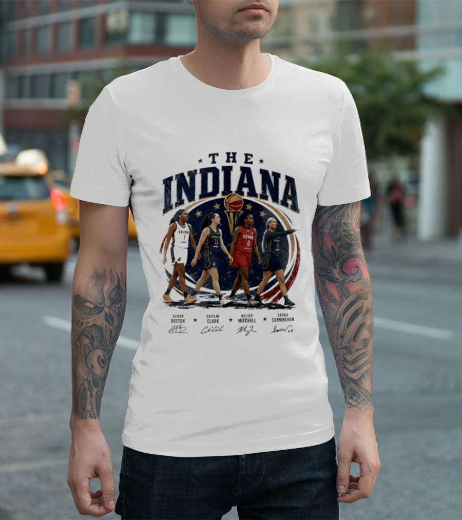 The Indiana Aliyah Boston Caitlin Clark Kelsey Mitchell Sophie Cunningham 2026 Signatures T-Shirt