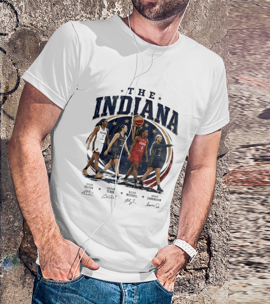 The Indiana Aliyah Boston Caitlin Clark Kelsey Mitchell Sophie Cunningham 2026 Signatures T-Shirt