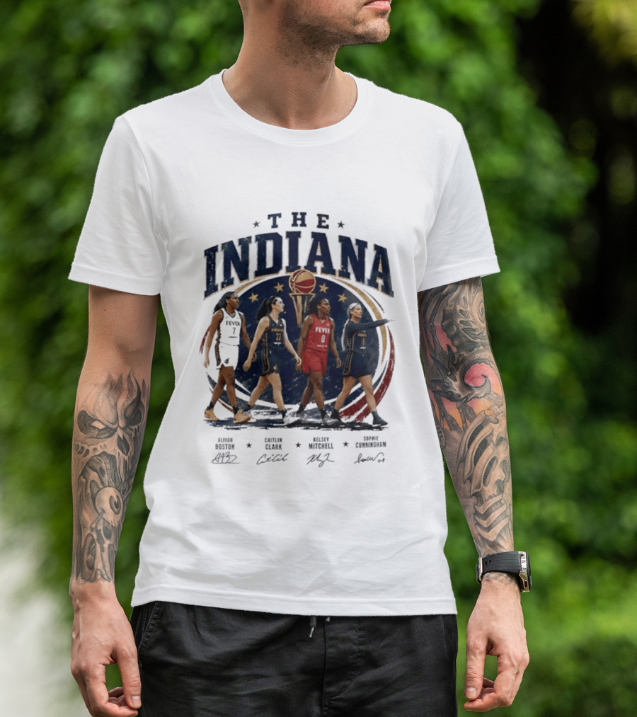 The Indiana Aliyah Boston Caitlin Clark Kelsey Mitchell Sophie Cunningham 2026 Signatures T-Shirt