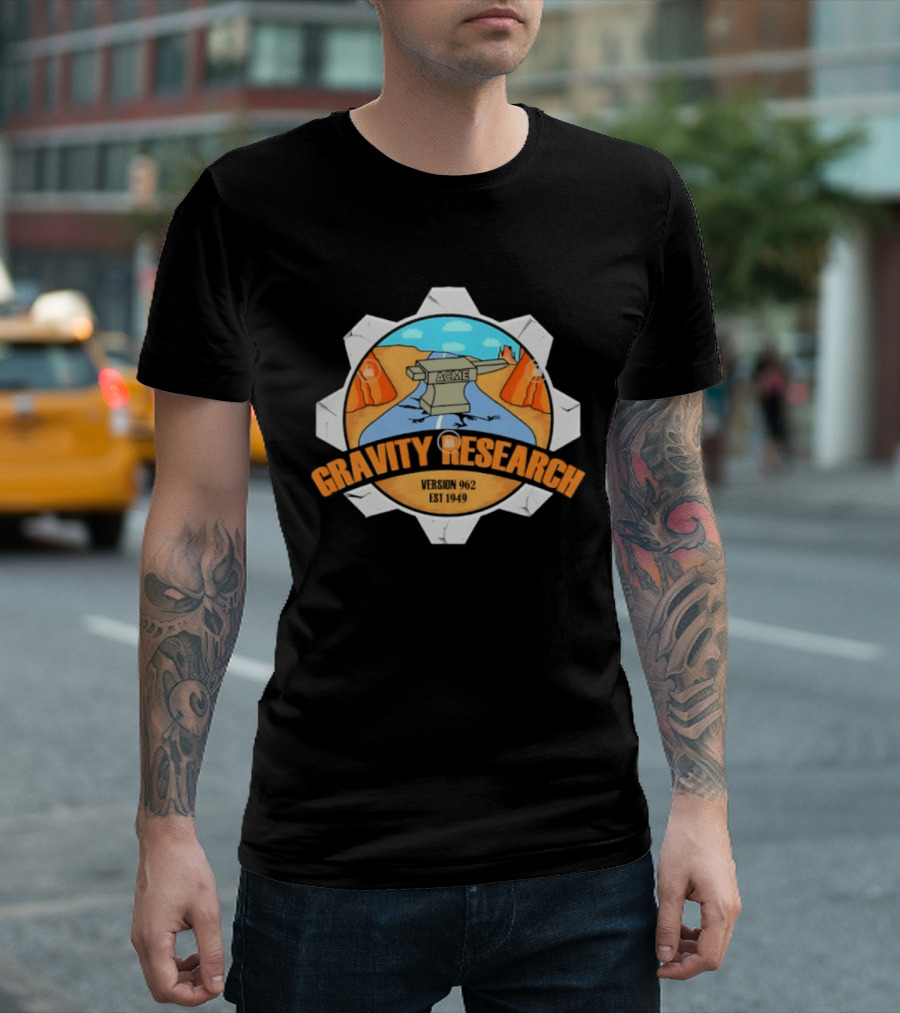 Acme Gravity Research Version 962 Est 1949 Cartoon Desert Road Scene T-Shirt