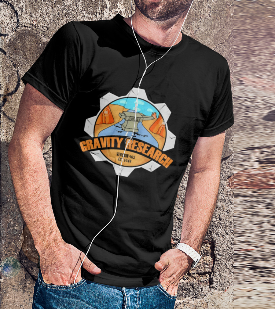 Acme Gravity Research Version 962 Est 1949 Cartoon Desert Road Scene T-Shirt
