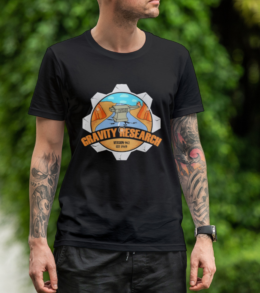 Acme Gravity Research Version 962 Est 1949 Cartoon Desert Road Scene T-Shirt